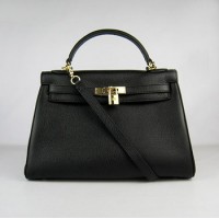 Hermes Kelly 32Cm Togo Leather Handbag Black Gold